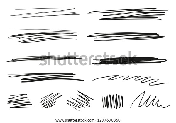 Hand drawn\
lettering underlines on white. Abstract backgrounds with array of\
lines. Stroke chaotic patterns. Black and white illustration.\
Elements for posters and\
flyers