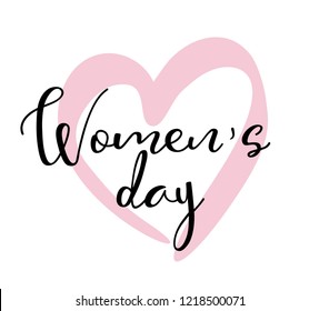 hand drawn lettering for valentines day with heart,  Women's day vector heart
