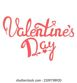 Hand drawn lettering Valentines Day with hearts. Handwritten calligraphy text. Vector doodle sketch illustration isolated on white background.