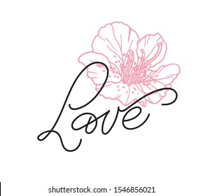 “Love” hand drawn lettering. Vector typography poster. Drawn art sign LOVE.  Valentine's Day poster card. Word for logotype, badge, icon, card, postcard, logo, banner, tag. 