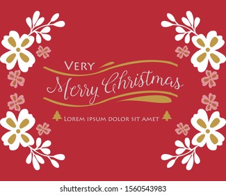 Hand drawn lettering of very merry christmas, with elegant white wreath frame. Vector