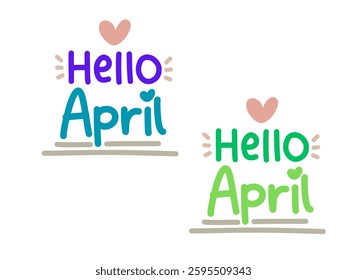 Hand drawn lettering word April. Text with plant sprig. Month April. Festive spring banner, border, Card, t-shirt design, invitation. Spring decorative element with leaves. Spring background.2025