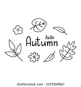 Hand drawn lettering word Autumn and leaves