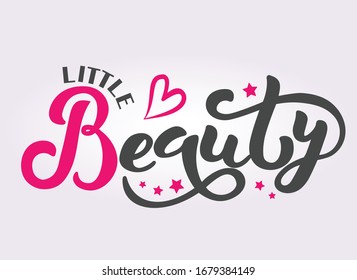 Hand drawn lettering of word beauty. Isolated vector illustration design for kids and women wear. Beauty salon logo. Design for t-shirt, notebook, makeup bag, case, phone case and prints.