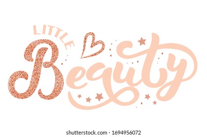 Hand drawn lettering of word beauty. Isolated vector illustration design for kids and women wear. Beauty salon logo. Design for t-shirt.