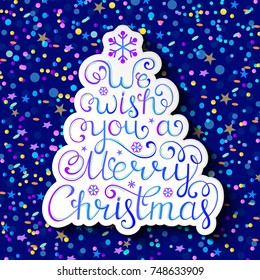 Hand drawn lettering.Christmas wish on confetti background. Positive card.