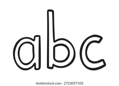 Letras dibujadas a mano ABC, icono de aprendizaje de tablero, contorno de contorno de línea de arte, monocromo, dibujado a mano. Ilustración vectorial.