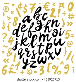 Hand drawn letters of the alphabet written with a brush. Vector illustration on a white background.