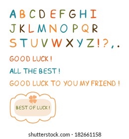 Hand drawn letters, color alphabet and wishes of luck