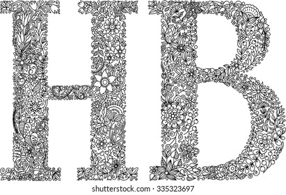 Hand drawn letters with floral elements
