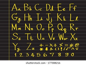 Hand drawn letters font written with a pen