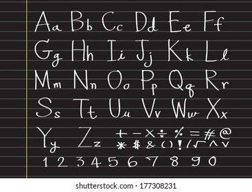 Hand drawn letters font written with a pen