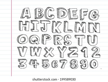 Hand drawn letters font written with a pen