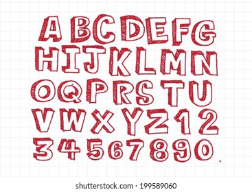 Hand drawn letters font written with a pen