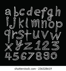 Hand drawn letters font written with a pen