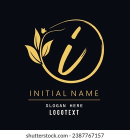 hand drawn I letters Logo design. Brushstroke I Letter Logo Design. luxury initial I logo design isolated leaf and flower.eps 8