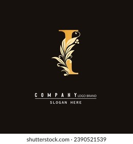 hand drawn I letters Logo, letter I logo design in leaf shape, letter I- floral decorative luxurious alphabet. Vector letter template design for brand, logo boutique, hotel, restaurant. business, I