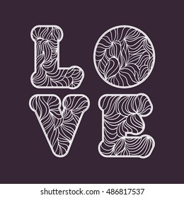 Hand drawn letters LOVE text with ornamented decorative style