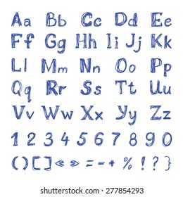 hand drawn letters and numbers of latin alphabet