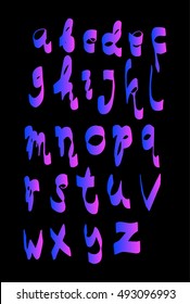 Hand drawn letters on black background. Vector alphabet. Letters of the alphabet written with a pen brush.