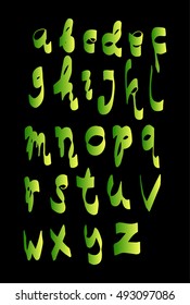 Hand drawn letters on black background. Vector alphabet. Letters of the alphabet written with a pen brush.