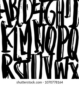 Hand drawn letters pattern. Black alphabet letters on white background.Vector.