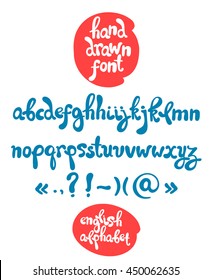 Hand drawn  letters, punctuation, calligraphic font, english alphabet