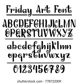 Hand drawn letters. Vector alphabet, numerals isolated on white background.