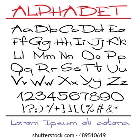 Hand drawn letters written with a brush. Vector alphabet.