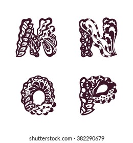 Hand drawn letters in zentangle style. Vector elements for design (wedding invitation, card for Valentines Day, boutique logo, label) or tattoos