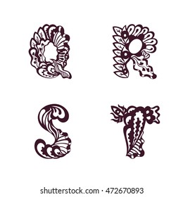 Hand drawn letters in zentangle style. Vector elements for design (wedding invitation, card for Valentines Day, boutique logo, label) or tattoos