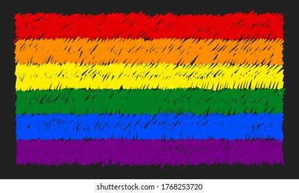 Hand drawn LGBT gay pride flag. Vector sketch on black background