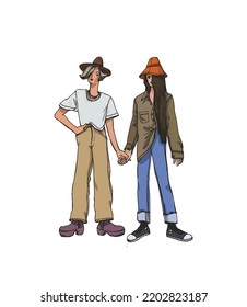 Hand drawn lgbtq couple, vector characters with gender identity.