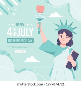 hand drawn liberty lady character usa independence day illustration background