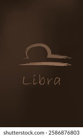 Hand drawn libra zodiac illustration. mocha mousse background. Simple line libra zodiac icon. libra zodiac vector symbol. Hand drawing libra sign. eps 10. brown banner