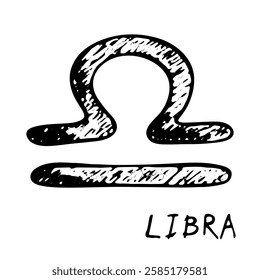 Hand drawn libra zodiac sign Esoteric symbol doodle Astrology clipart Element for design