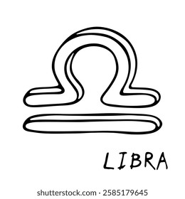 Hand drawn libra zodiac sign Esoteric symbol doodle Astrology clipart Element for design