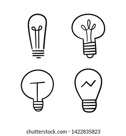 Hand drawn light bulb collection. Idea icon doodle set.