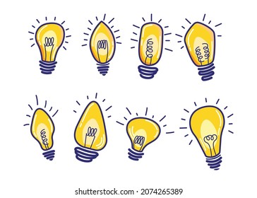 Hand drawn light bulb collection design for idea