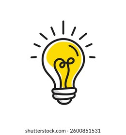 Hand drawn light bulb continuous line doodle cartoon illustration.symbol of business idea ,inspiration concept