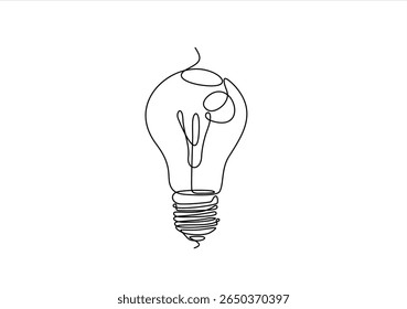 Hand drawn. Light bulb continuous one line drawing. Lightbulb in simple linear style. Idea, brainstorm concept. Vector illustration. Editable stroke	