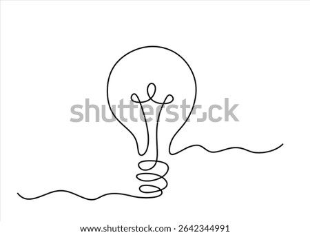 Hand drawn. Light bulb continuous one line drawing. Lightbulb in simple linear style. Idea, brainstorm concept. Vector illustration. Editable stroke