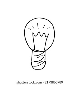 Lámpara de luz dibujada a mano, dispositivo eléctrico doodle,concepto de solución.Signo de idea de genio,descubrimiento científico,insight.Esbozo,diseño minimalista a mano alzada.Decoración para historias,afiches.Isolated.Vector