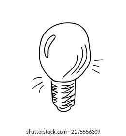 Lámpara de luz dibujada a mano, dispositivo eléctrico doodle,concepto de solución.Signo de idea de genio,descubrimiento científico,insight.Esbozo,diseño minimalista a mano alzada.Decoración para historias,afiches.Isolated.Vector