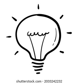 hand drawn light bulb icon in doodle style isolated.
