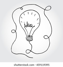 Hand drawn light bulb icon. Vector idea concept. Brainstorm. Good for presentation, print, buisiness, web.