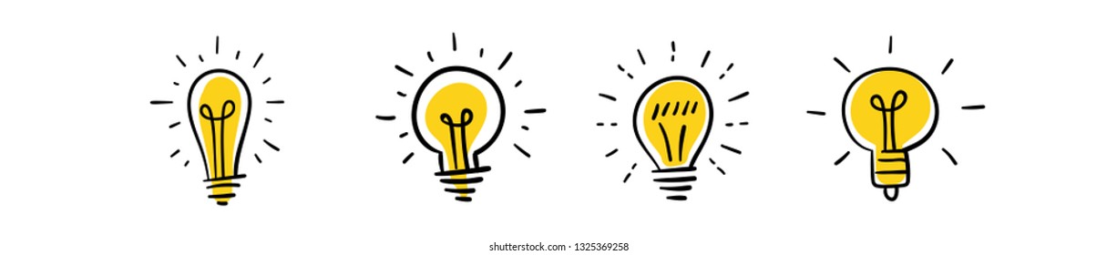 Hand drawn light bulb, idea symbol doodle