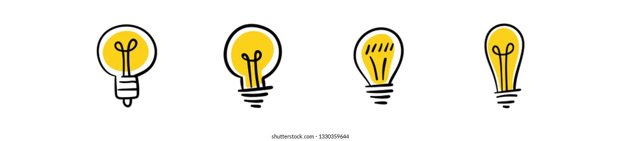 Hand drawn light bulb, idea symbol doodle