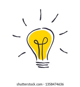 Hand drawn light bulb, idea symbol doodle