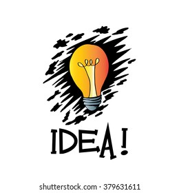 Hand drawn light bulb idea. Vector illustration.